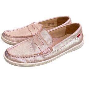 Marc Joseph Kids Metallic Pink Leather Slip On Penny Loafers Size 2 Preppy Shoes